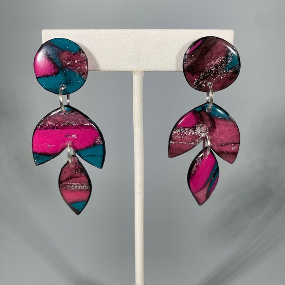 None and/or Unknown Jewelry - Handmade Polymer Clay Purple and Green Lightweight Dangle Post Earrings